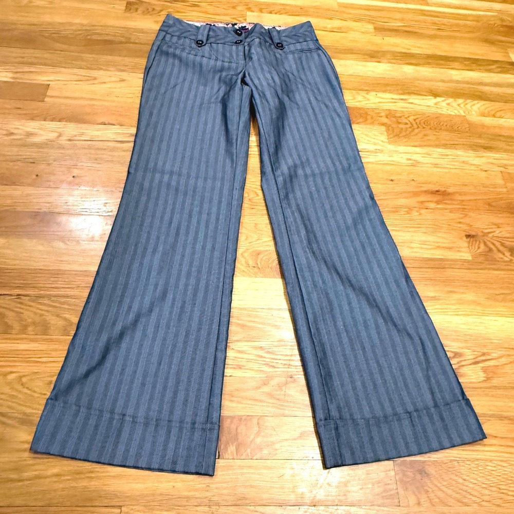 Joe Benbasset Gray Blue Pinstripe Wide Leg Trousers Low Rise Cuffed Pants Size 0